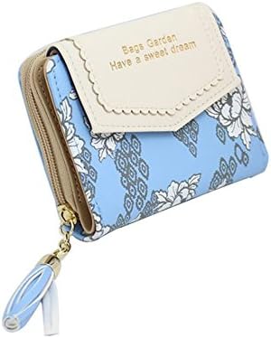 ErCi Women's Soft Leather Bifold Wallet,Zip Coin Purse,Money Clips (Light Blue)
