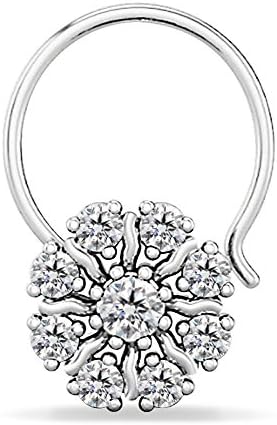 Silvernshine 14k White Gold Plated 925 Sterling Silver Flower Nose Pin For Womens &amp; Girls