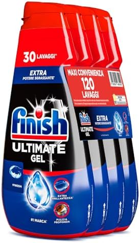Finish Ultimate Gel, Detersivo per Lavastoviglie, 120 Lavaggi, 4 confezioni da 30 Lavaggi, Fresh, Extra Potere Sgrassante, Extra Brillantezza, Pulizia Profonda