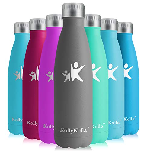 KollyKolla Bottiglia Acqua in Acciaio Inox, 750ml Senza BPA Borraccia Termica, Isolamento Sottovuoto a Doppia Parete, Borracce per Bambini, Scuola, Sport, All'aperto, Palestra, Tutto Grigio