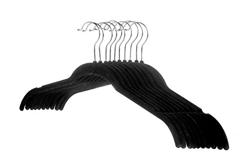 HOMELYWORLD pack of 50 Thin Velvet Hangers, Black Color, Non Slip surface, with Notches, 41.5cm Wide (50)