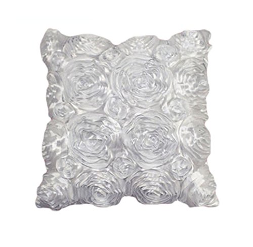 Tonsee Elegante 3D Rose Stickerei Satin Stoff Kissen Fällen Kissen Startseite (weiß)
