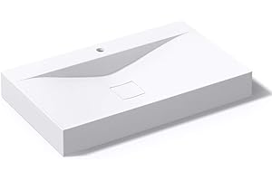 doporro Lavabo da Appoggio o Sospeso Rettangolare 80 cm in Marmoresina Bianco Lucido, Lavandino Bagno con Foro per Rubinetto, Montaggio a Parete - Colossum810