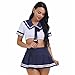 FEESHOW 2tlg. Damen Erotik Kostüme Schulmädchen Cosplay Matrose Uniform Kurzarm Top mit Rock Rollenspiel Outfit Weiß& Marineblau 4XL