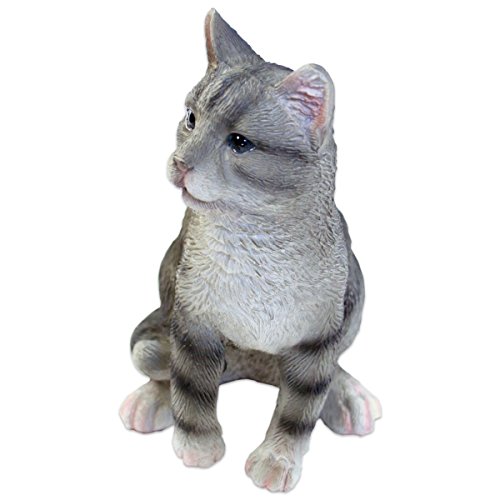 Katzenfigur, Deko-Figur graue Katze aus Kunstharz für Garten und Haus, ca. 10 cm x 8 cm x 13 cm - 2