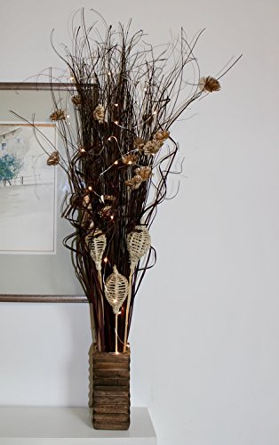 Marrón indio Ting funda paquetes 95 cm de altura, con 20 ledes, funciona con pilas luces en libre madera jarrón ideal para cualquier habitación incluye todo el año
