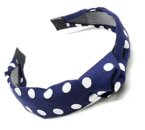 MOOLYAVAAN Products Stylish Cross knot Hairbands With Cloth Wrapped Headwear Styling Hair Accessories Washing Face Spa Mask Shower for Girls/Kids and Women (Pack of 1) (Navy blue with White Dots)
