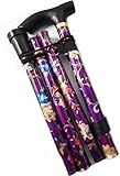 Folding Walking Stick Purple Floral Fashionable for Women Portable for Travel - Strong Lightweight Non-Slip Aluminium