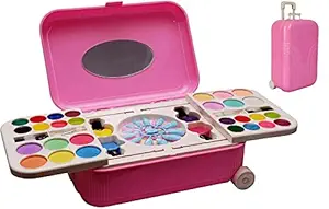 Plutofit All-in-One Trolley Type Water Removable Real Cosmetics & Beauty Make-up Kit for Girls - Pink