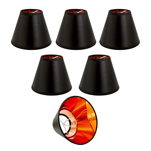 Abat-jour noir avec doublure dorée à clipser pour bougie - 15 cm - Lot de 6