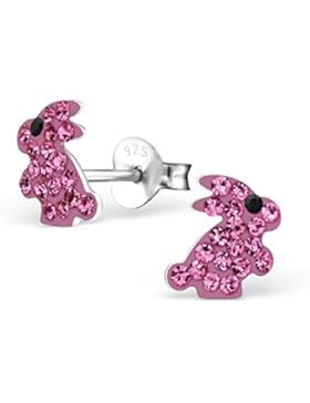Laimons Kids Kinder-Ohrstecker Kinderschmuck Hase Rosa, Schwarz Glitzer Sterling Silber 925