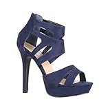  Elara Damen Pumps  Moderne Cut Out Stilettos  Wildlederoptik High Heels  chunkyrayan LL85 Navy-38