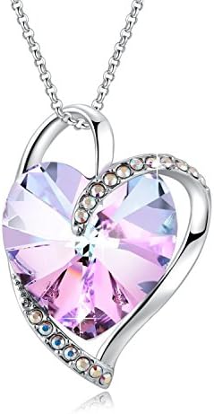 Heart Necklace - Bless Love Women Necklace - Swarovski Crystal and 5A Zircon Pendant - Fashion Christams Jewellery Gift for Girls Mother Daughter Friend