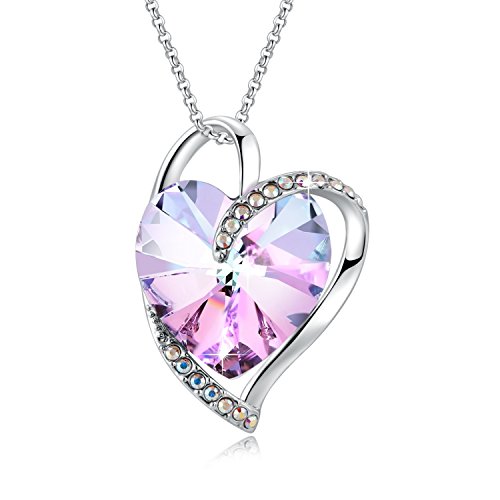 Heart Necklace - Bless Love Women Necklace - Swarovski Crystal and 5A Zircon Pendant - Fashion Christams Jewellery Gift for Girls Mother Daughter Friend