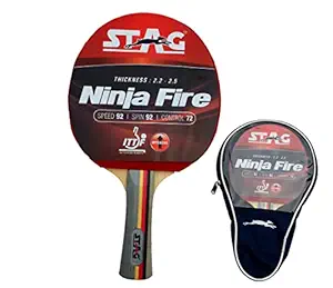 STAG Advanced ITTF Approved Rubber Ninja Fire Table Tennis Racquet, Multicolour, 180 grams Material: Wood