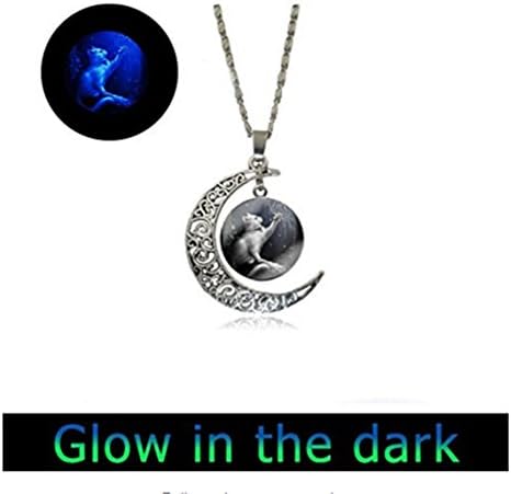 Glow Full Moon Necklace Cat Necklace, Cat Glowing Pendant, Cat Jewelry, Cat Charm