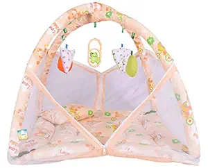 Bantoo New Born Baby Boy's & Baby Girl's Bedding Set Mattress with Mosquito Net for 0-6 Months Infants (Orange)