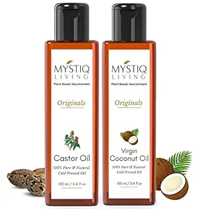 Mystiq Living Originals Combo - Virgin Coconut Oil & Castor Oil| For Hair & Skin | Cold Pressed, Castor & Coconut Combo-200 ML (Pack of 2) - 100 ML Each