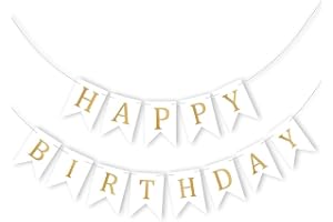 Goldedge Banner Happy Birthday 13 Piece Bunting Home, Party Hall and Backyard White Color Decoration Birthday Signs Party Supplies