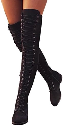 Autumn Winter Snow Boots, Women Cross-tied Platform Shoes High Boots Over The Knee Boots Flat Heel Boots by ZJENE (39, Black)