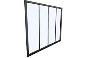 Vente-unique-Vetrata Stile Industriale 120 x 130 cm in Alluminio termolaccato Nero - Bayview