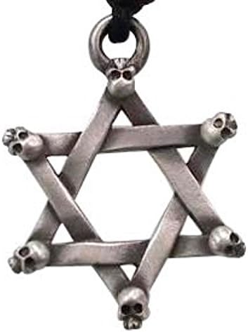 Llords Jewellery Punk Gothic Skull Star of David Necklace Pendant, Fine Pewter Jewelry
