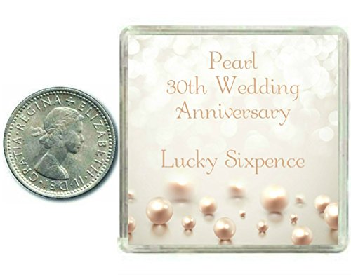 Lucky Sixpence Coin for a Pearl 30th Wedding Anniversary & Traditional Thoughtful Keepsake Gift idea. Parents, Mum, Dad, Son, Daughter, Grandparents by Oaktree Gifts