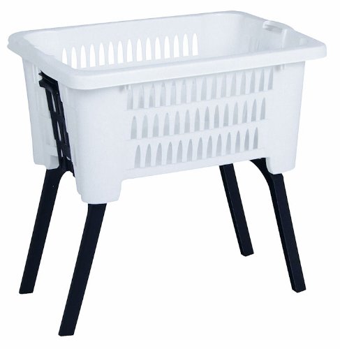 Wäschekorb mit Beinen - auf Knopfdruck ausgeklappt und eingefahren - Farbe: weiss