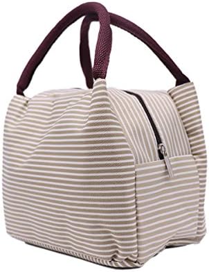 KUSOOFA Lunch Bag Reusable Insulated Picnic Tote Bag Travel Stripe Lunch Box for Men, Women,Kid (Beige)