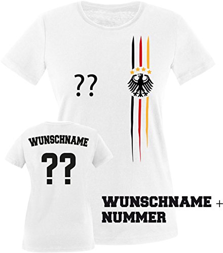 Luckja EM 2016 Deutschland Trikot Wunschname und Wunschnummer M 03 Damen Rundhals T-Shirt