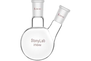 stonylab Dos-Cuello Balones de Destilación Redondo Frasco de Fondo de Borosilicato Vidrio RBF, con 24/40 Centro y Lado Cónicos Estándar Externo Joint, Round Bottom Flask Boiling Flask Lab Flask, 250ml