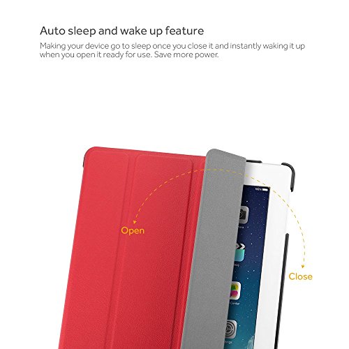 EasyAcc GOLD iPad 4 Hülle Schutzhülle Etui Tasche für Apple iPad 2/3/4 Smart Case Cover mit eingebautem Magnet für Einschlaf/Aufwach – Red - 6