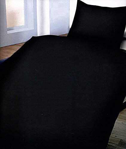 2 tlg. Bettwäsche Microfaser 135×200 cm Uni einfarbig Schwarz Garnitur Bezug Set - 2