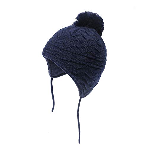 iParaAiluRy Bonnet en Polaire pour bébé Fille garçon avec Pompon - Bleu - Medium