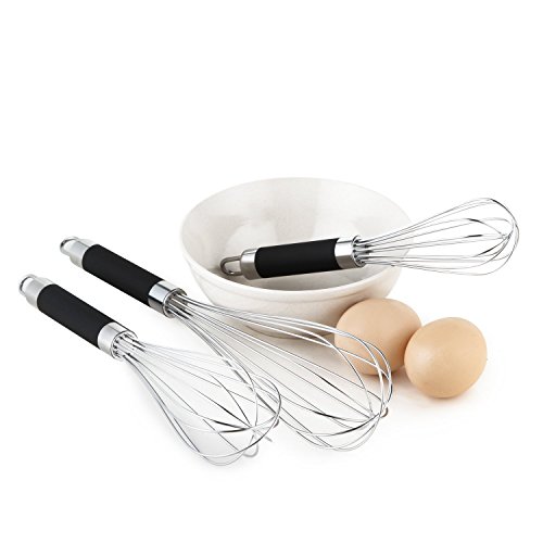 DRAGONN Edelstahl Schneebesen Set, Ei, Milchaufschäumer, Milk & Egg Beater Mixer, Geschirr für mischen, Schlagen und Rühren, Set von 3 - 7