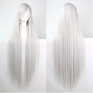 Sexy 100cm Long Straight Anime Cosplay Wigs Costume Party Hair Wig(Silver White)