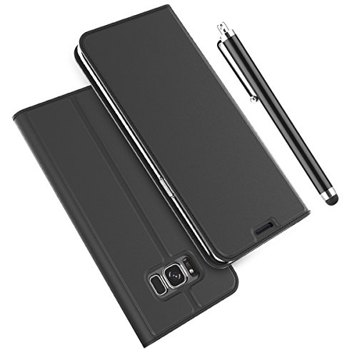 Samsung Galaxy S8 Plus PU Leder hülle Case Moonmin® Bookstyle Klapphülle Wallet Tasche Flip Tasche mit Kartenfach und Ständer Anti-Rutsch Stoßfest hülle + StylusStift für Samsung Galaxy S8 Plus 2017 (Schwarz)