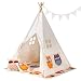 Produktbild SONGMICS Indianerzelt, Tipi für Kinder, tragbares Spielzelt, mit Fenster, Fußbezüge, Wurfkissen, Dekofahnen, Tragetasche, Versteck für bis zu 3 Kinder, LTP01WO