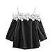 Produktbild SEWORLD T-Shirt Damen Muttertag Geschenk Frauen Sommer Nadelstreifen aus der Schulter Bluse 3/4 Ärmel Spitze Patchwork Tops Oberteil(Schwarz,XL)