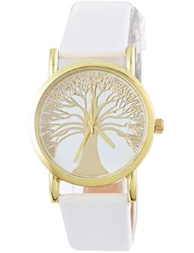 Souarts Damen Retro Stil Weiß Lebensbaum Armbanduhr Quartzuhr Analog Armreif Uhr mit Batterie