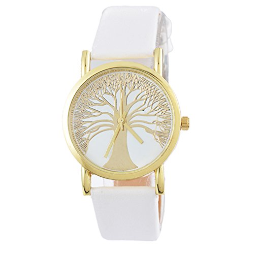 Souarts Damen Retro Stil Weiß Lebensbaum Armbanduhr Quartzuhr Analog Armreif Uhr mit Batterie Souarts Damen Retro Stil Weiß Lebensbaum Armbanduhr Quartzuhr Analog Armreif Uhr mit Batterie