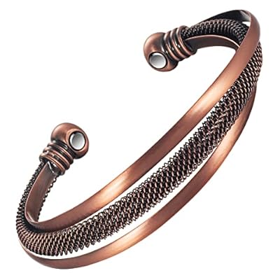 Enermagix Copper Magnetic Bracelets For Men Women, 99.9% Solid Copper Magnetic Cuff Bangle With Powerful Magnets(each 3518 Gauss)