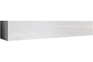 MB Muebles Bonitos, Mueble TV Colgante Aitana M2 para Salón Moderno, Mueble Modular Suspendido en Pared, Puerta de PVC Alto Brillo, Estructura Melamina Mate, Color Blanco, 180x30x40 cm
