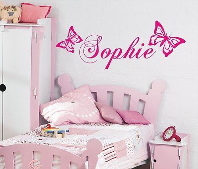 vinylgraphicsonline Personalised Butterfly Wall Art Sticker Name, Style B - Any Name, 3 Sizes Hot Pink Small 40Cm Long
