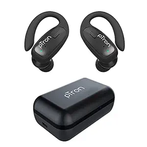 pTron Bassbuds Sports True Wireless Bluetooth 5.1 Headphones with Deep Bass, 32Hrs Total Playtime, Ergonomic Hook Design & IPX4 Water/Sweat Resistant Earphones with Built-in HD Mic (Black)