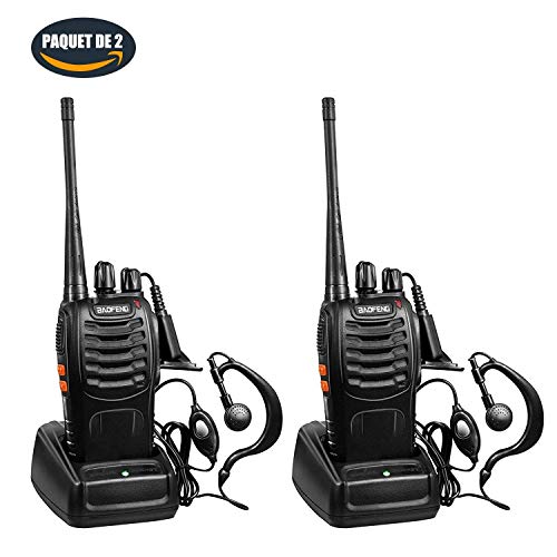 ROXTAK BF-888S Talkie Walkie16 Canaux 2-Way Radio Longue Portée Rechargeable pour Chasse Profession Randonnée Loisir Camp, 2 PCS, Noir