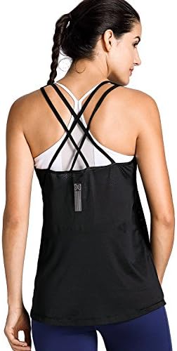 Meliwoo Women's Activewear Cool Mesh Workout Tank Tops with Cross Back Black XL