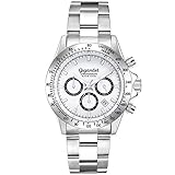 Gigandet Herrenuhr Silber mit Edelstahlarmband Chronograph weißes Ziffernblatt Herren Armbanduhr Analog Datum Faltschließe Race King G33-001