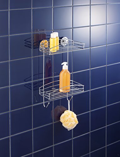 WENKO 20886100 Vacuum-Loc Wandregal 2 Etagen – Befestigen ohne bohren, Stahl, 26 x 43 x 15 cm, Chrom - 3