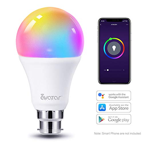 WiFi Smart Bulb B22 Bayonet Alexa Light Bulbs 8W=70W 800LM RGBCW Works with Alexa/Google Home Colour Dimmable by Avatar Controls Voice & APP Remote Controlled, No Hub Required(1)